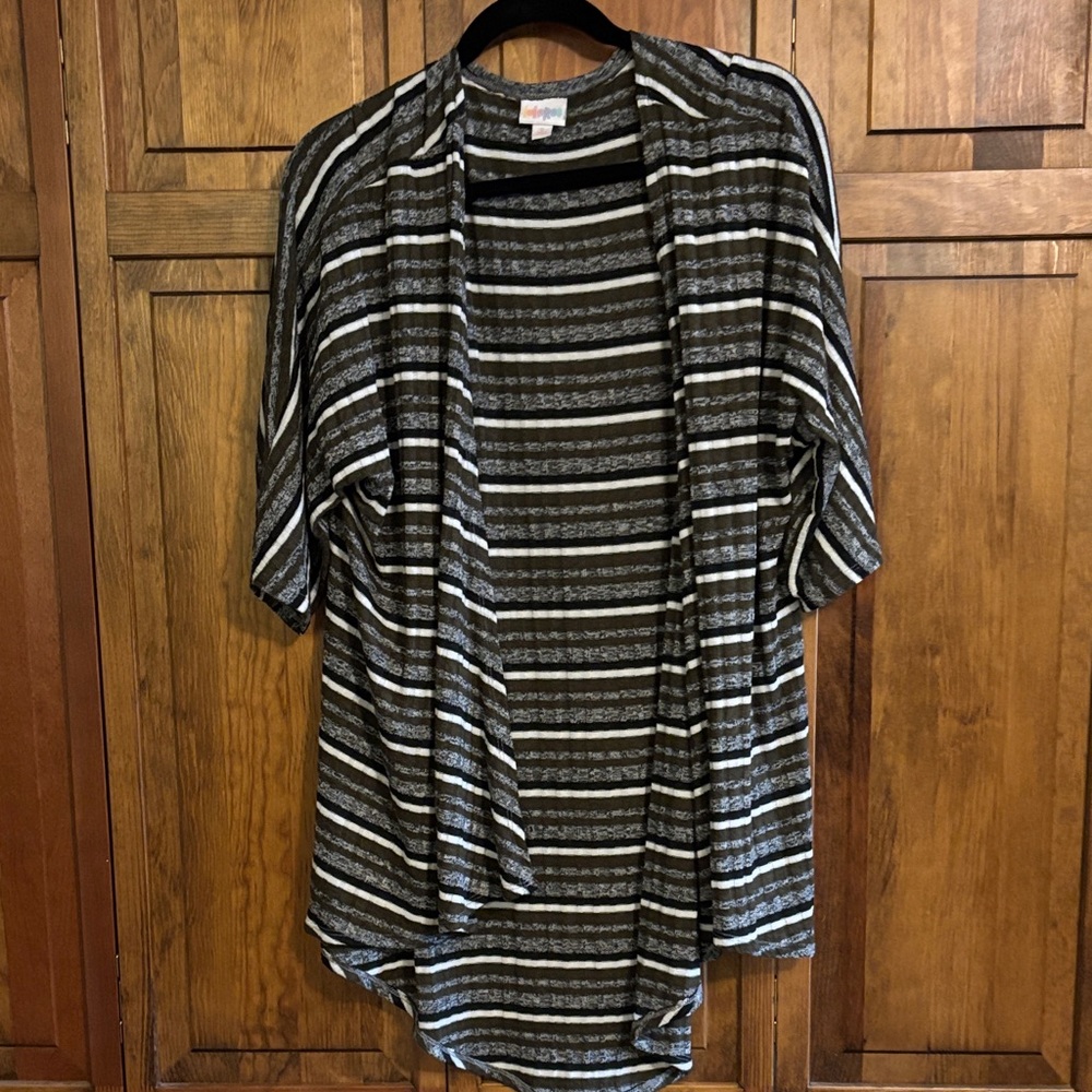 LuLaRoe Black and Gray Striped Lindsay cardigan